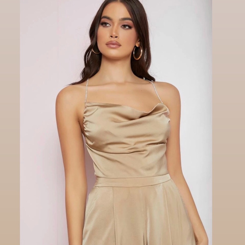 Rhinestone Strap Criss Cross Back Cami Top
